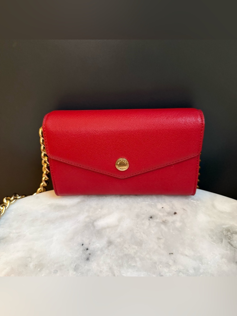 Michael Kors Red Saffiano Leather Crossbody Wallet on a Chain